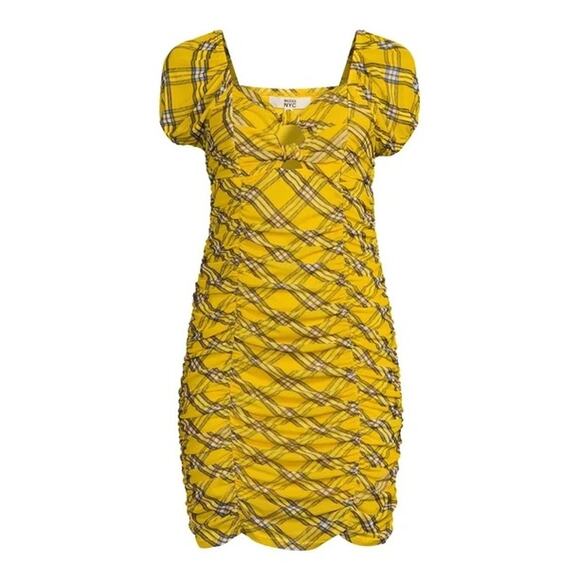 Madden NYC Junior's Ruched Dress with Puff Sleeves - Picture 1 of 4